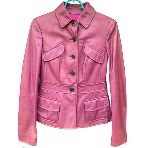 Escada Jackets & Blazers - SOLD!! 🥸ESCADA Plum Purple Vegan Leather Pink Moto Jacket